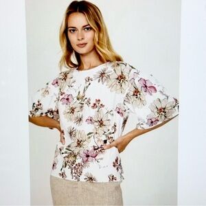 Adam Lippes Floral Flutter Sleeve Top